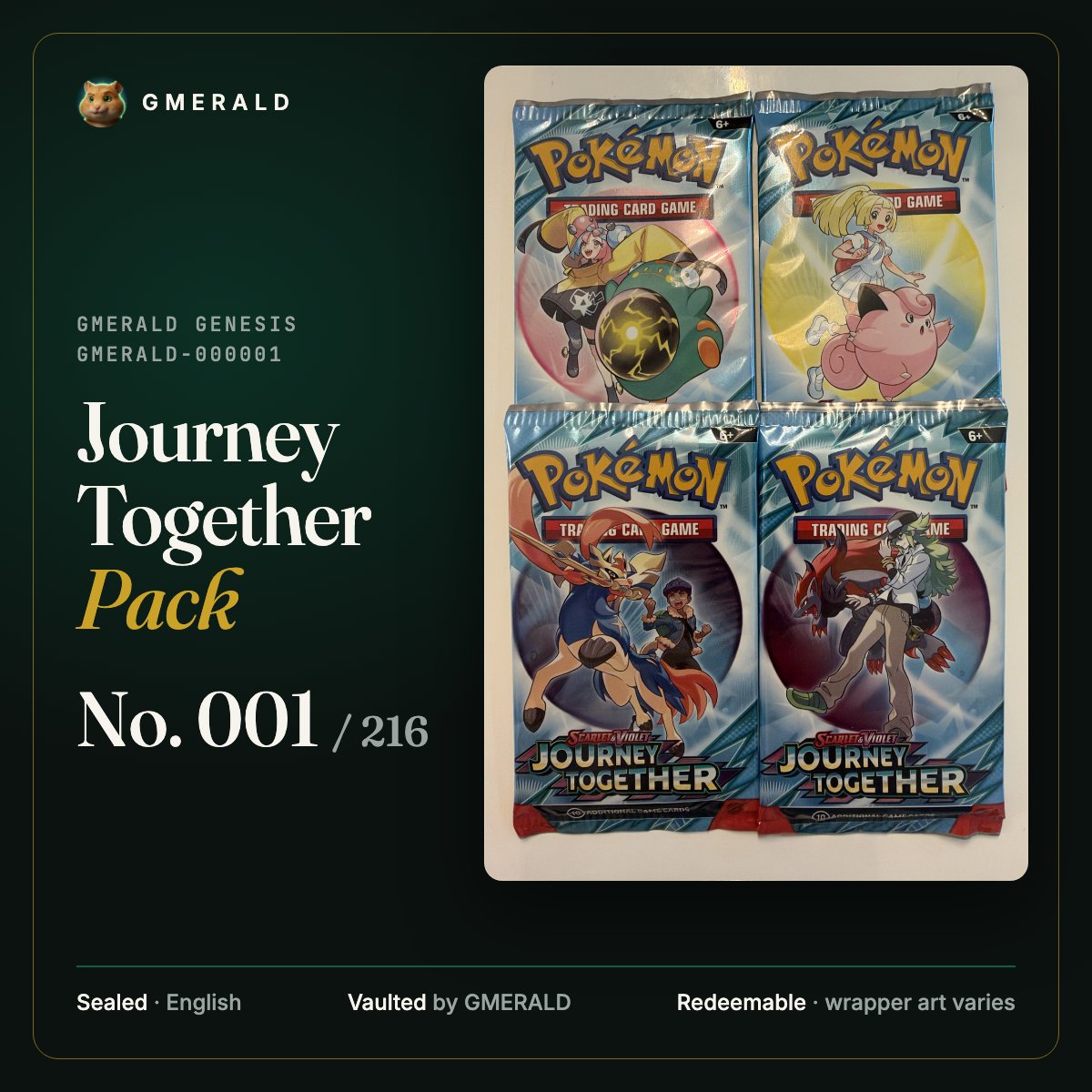 A GMERALD Genesis token: Journey Together Pack No. 001 of 216